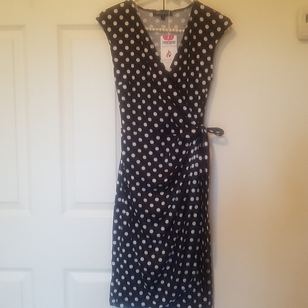 Black Faux wrap dress with white polka dots